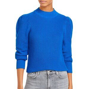 Aqua Cobalt Ribbed Puff-Sleeve Crew Sweater